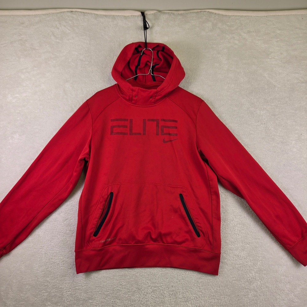 Nike Elite Therma-FIT Basketball Hoodie Red Mens Medium Scuba Neck Sweatshirt